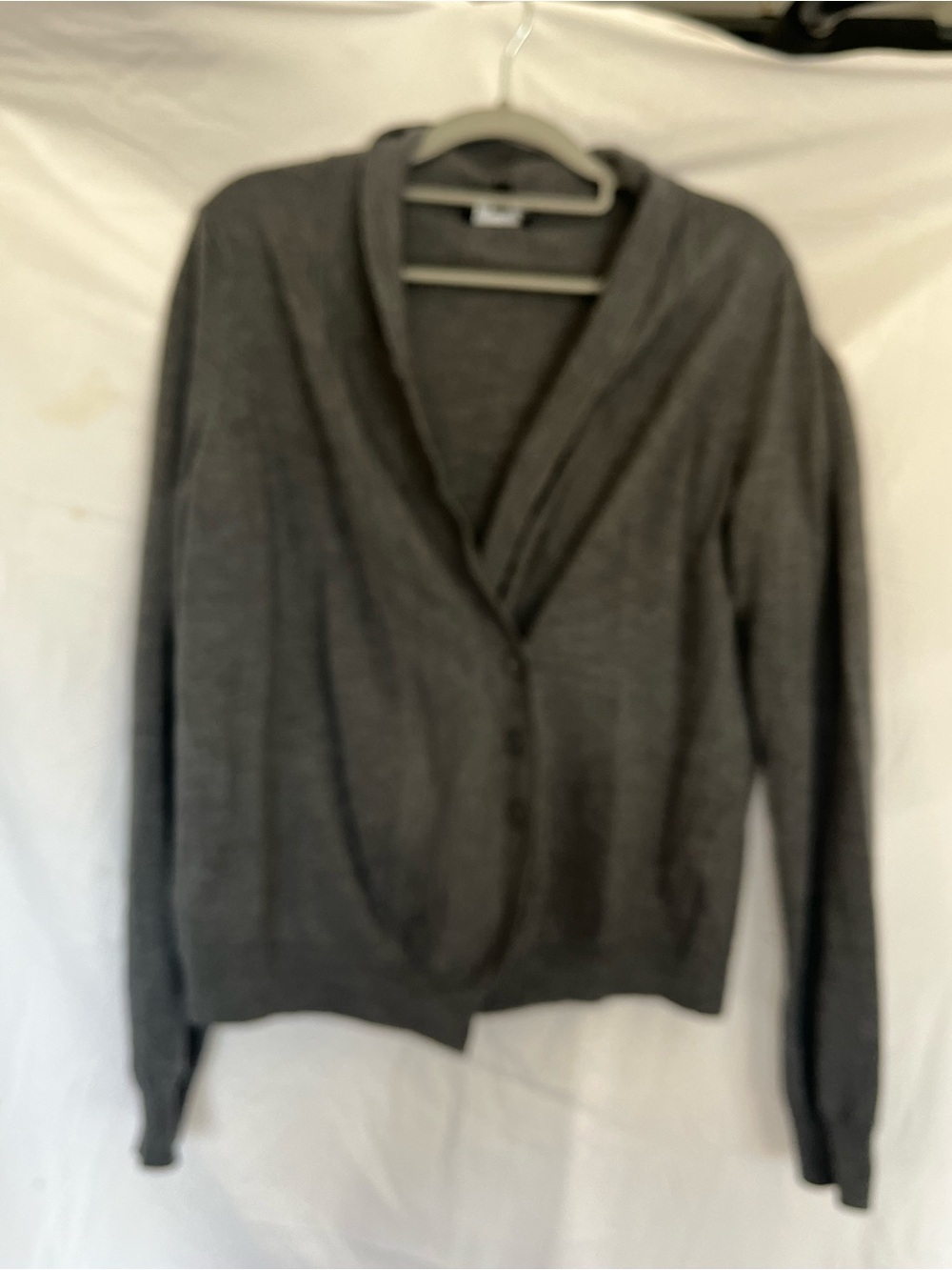 Universal Standard Charcoal Shawl-Collar Button-Front XS Cardigan 100% Merino